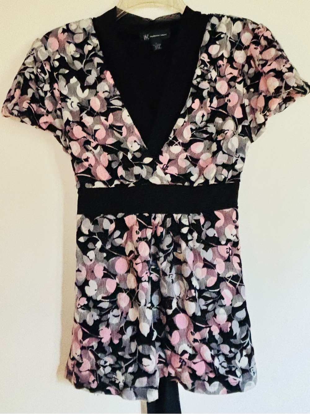 INC International Concepts Black Pink and White V-Neck Blouse